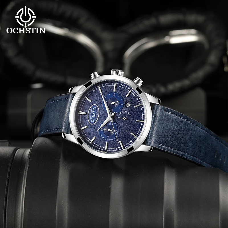 OCHSTIN – montre à mouvement à Quartz pour hommes, bracelet en cuir véritable, verre minéral résistant à l'usure, montre-bracelet à la mode pour hommes