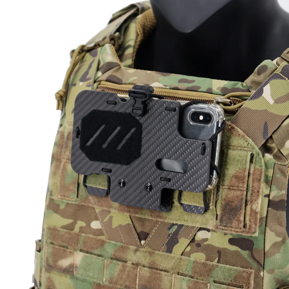 New Style Tactical Carbon Fibre MOLLE Folding Navigation Board Hunting Airsoft Vest Mobile Phone Holder Chest Phone Mount