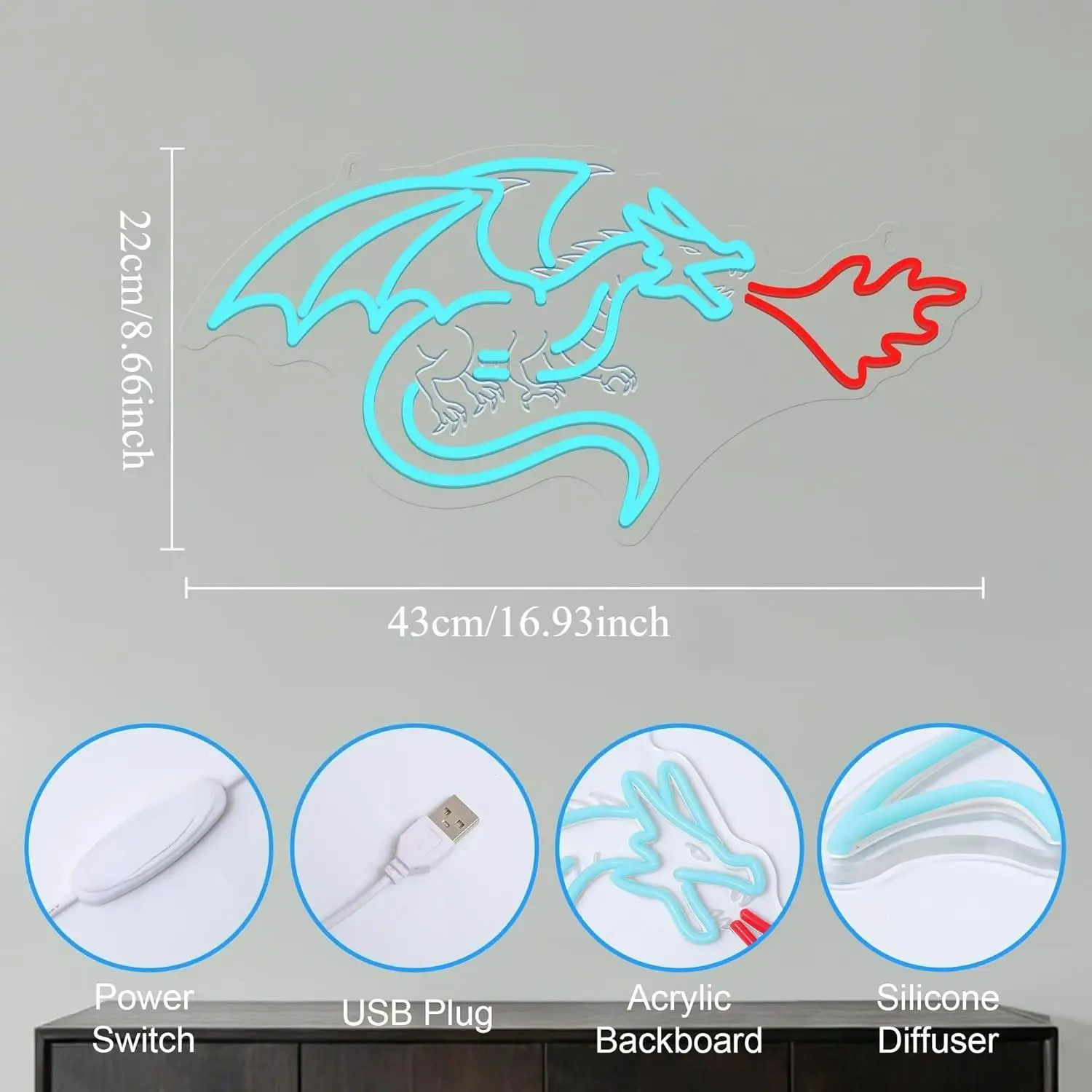 Dragon Neon Sign LED Dimmable Neon Light Wall Hanging Decor for Bedroom Party Holiday Gift Kids Teens Adults Room Art Home view 5