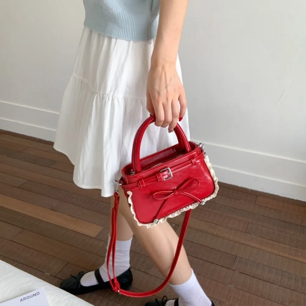 

Fashion Korean Bow Leather Bag Sweet Stylish Bow Crossbody Bag Versatile Lace Women's Handbags Daily