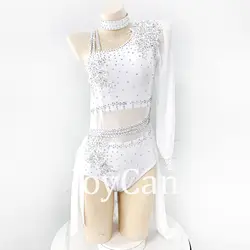 JoyCan White Lyrical Dance Costumes Girls Women Stretchy Spandex Solo Duet Stage wear BD3518