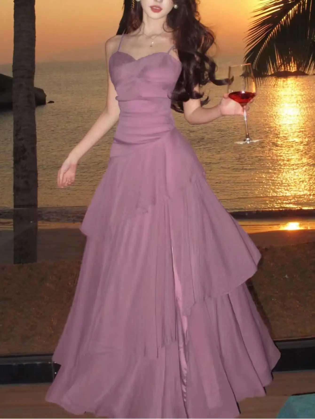Elegant Ruffles Women's Prom Dresses Chic Wedding Spaghetti Strap Folds Split Party Holiday Dress Summer 2025 New Vestido