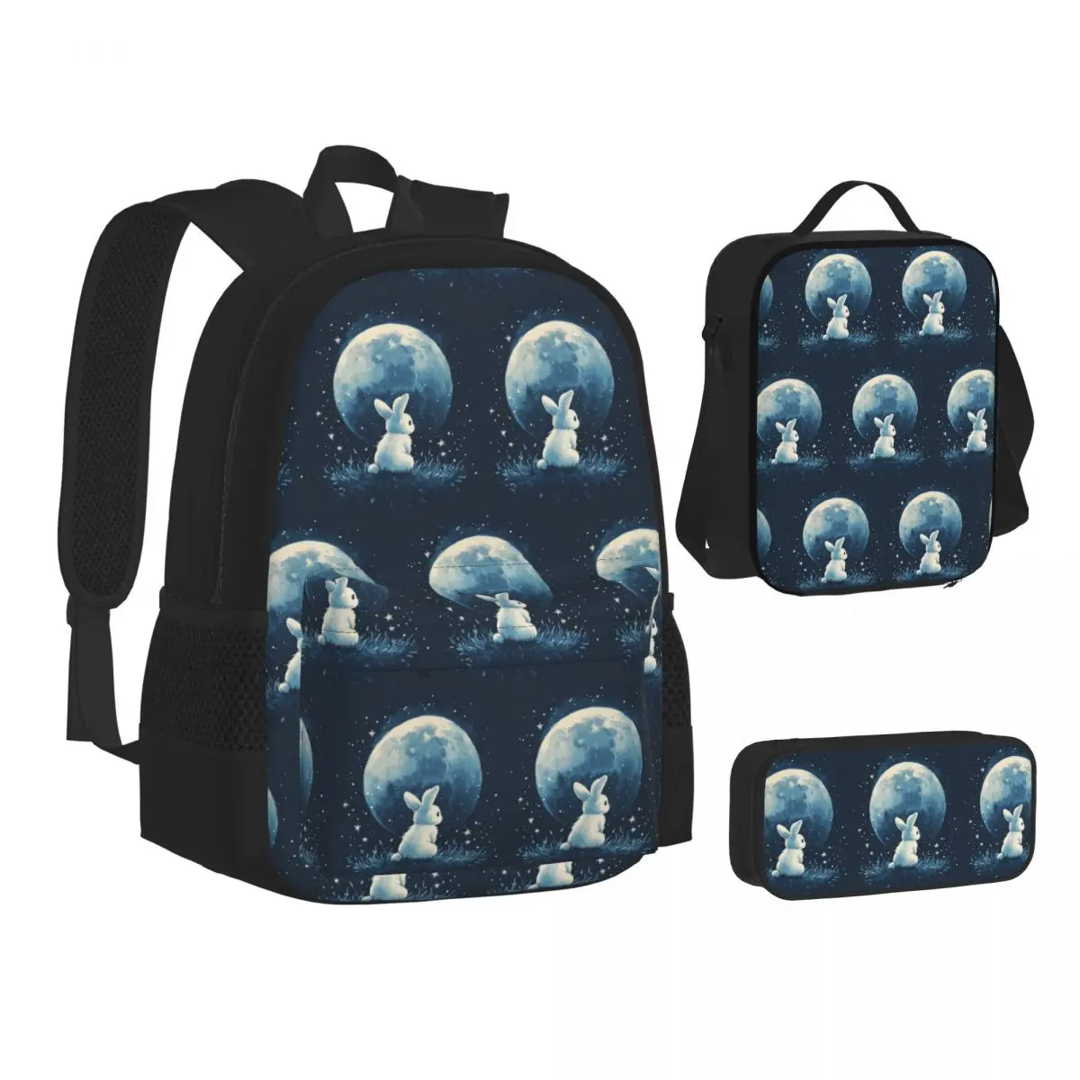 

Cute Space Little Bunny Rabbit Backpacks Boys Girls Bookbag School Bags Children Rucksack Lunch Bag Pen Bag Three-Piece Set