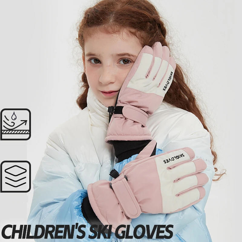 Guantes de esquí casuales impermeables a prueba de viento para niños, deportes de nieve al aire libre, guantes de esquí cálidos de felpa, guante frío de poliéster para niños y niñas, invierno, nuevo, 2024