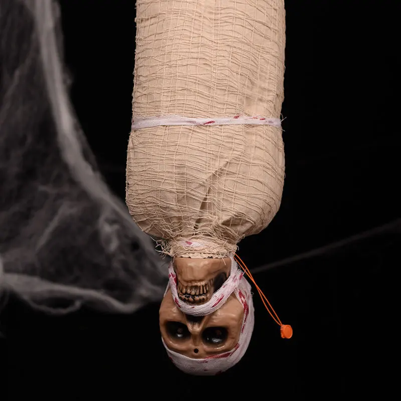 Halloween Decorations Hanging Cocoon Corpse Upside-Down Shaking Mummy Animatronic with Sounds & Light-Up Eyes Indoor Outdoor