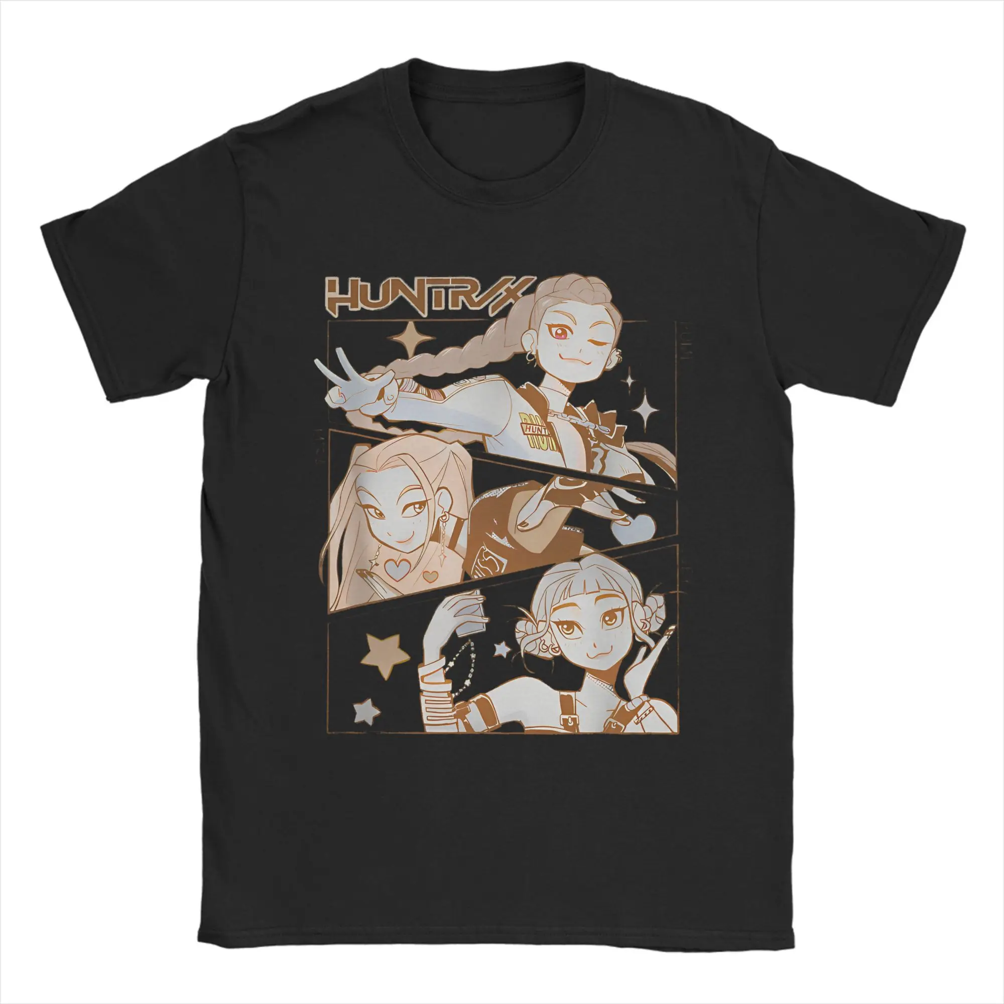 

Leisure K POP Demon Hunters Anime HUNTRIX T-Shirts Men Round Collar Pure Cotton T Shirt Short Sleeve Tees Graphic Clothes