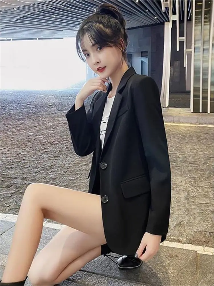 Casual coreano sle feminino bla terno jaet ort comprimento longo sve cleanfit design escritório apropriado faion tendência