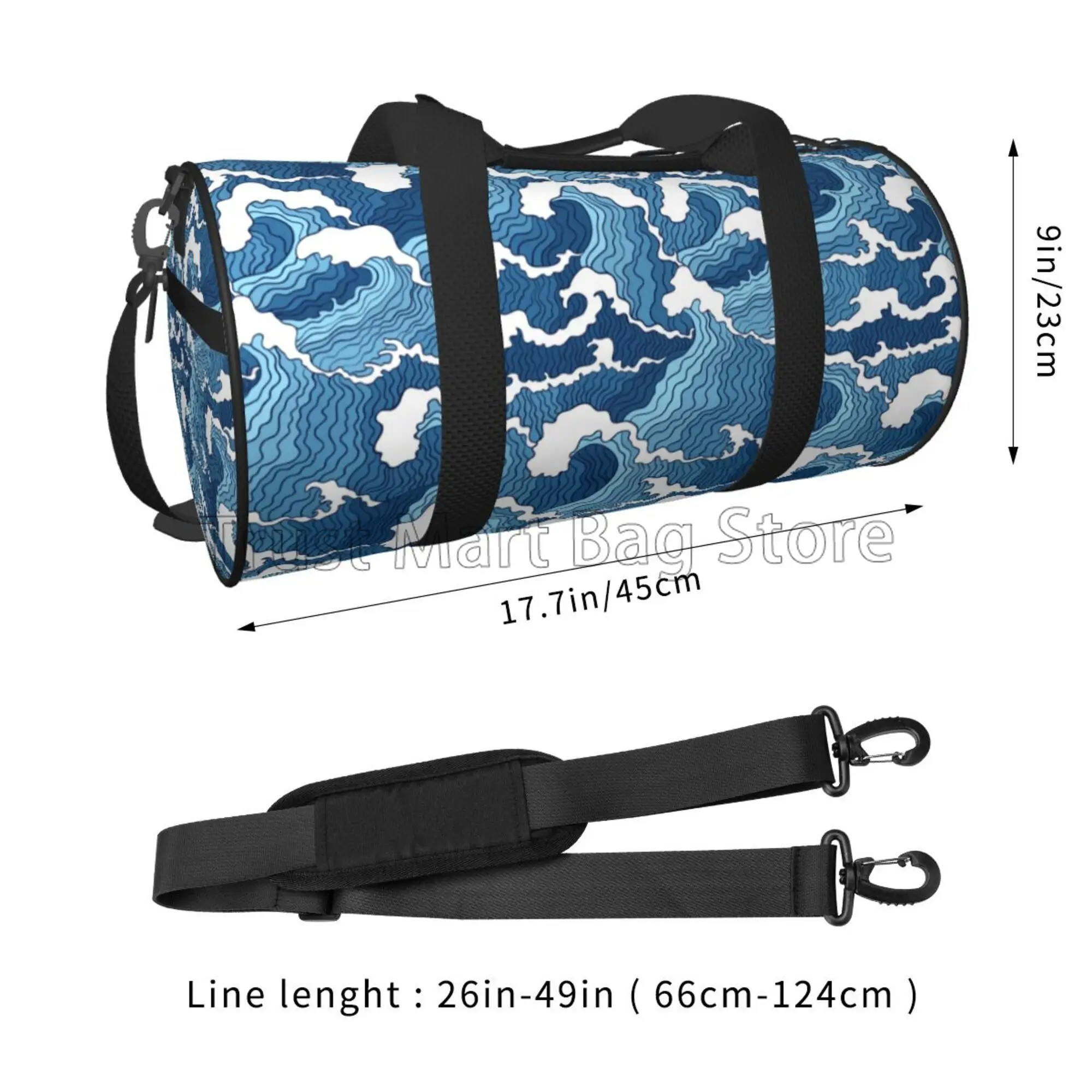 Japanese Sea Waves Print Travel Duffel Bags Sports Yoga Gym Tote Bag Weekender Overnight Luggage Bags for Men Women