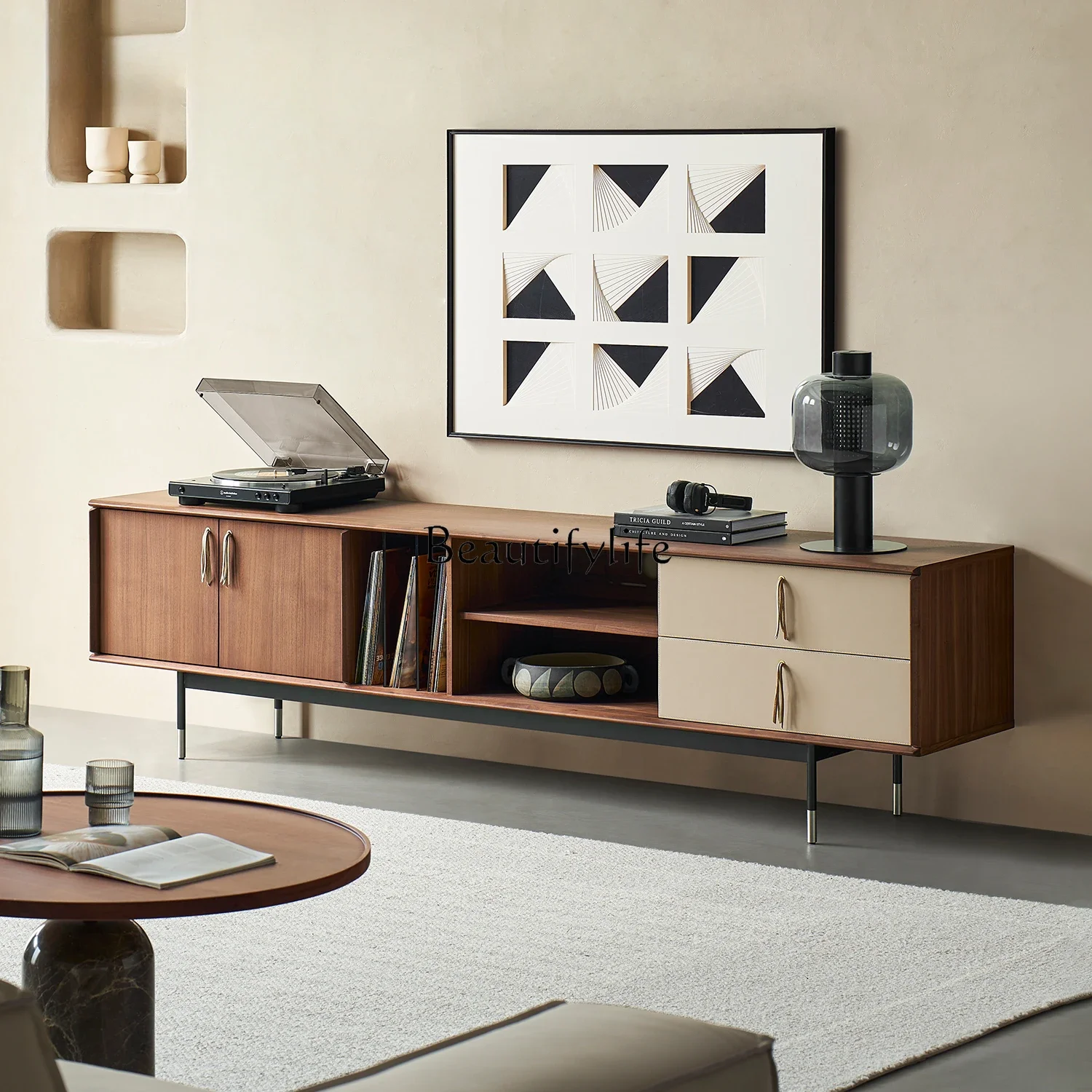 

Wabi Sand Wind North America imported black walnut solid wood TV cabinet Italian minimalist cabinet