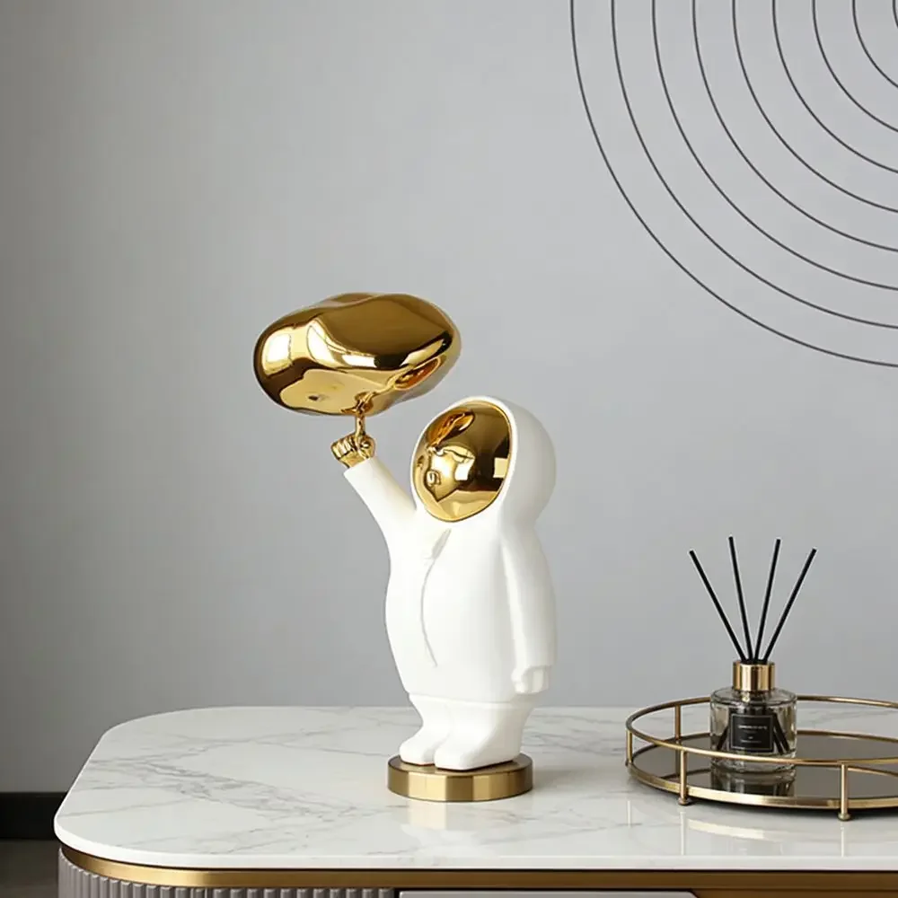 Creative Cloud Figure Decoration Hotel Lobby Soft Desktop Sculpture Gold Orange Man Statue