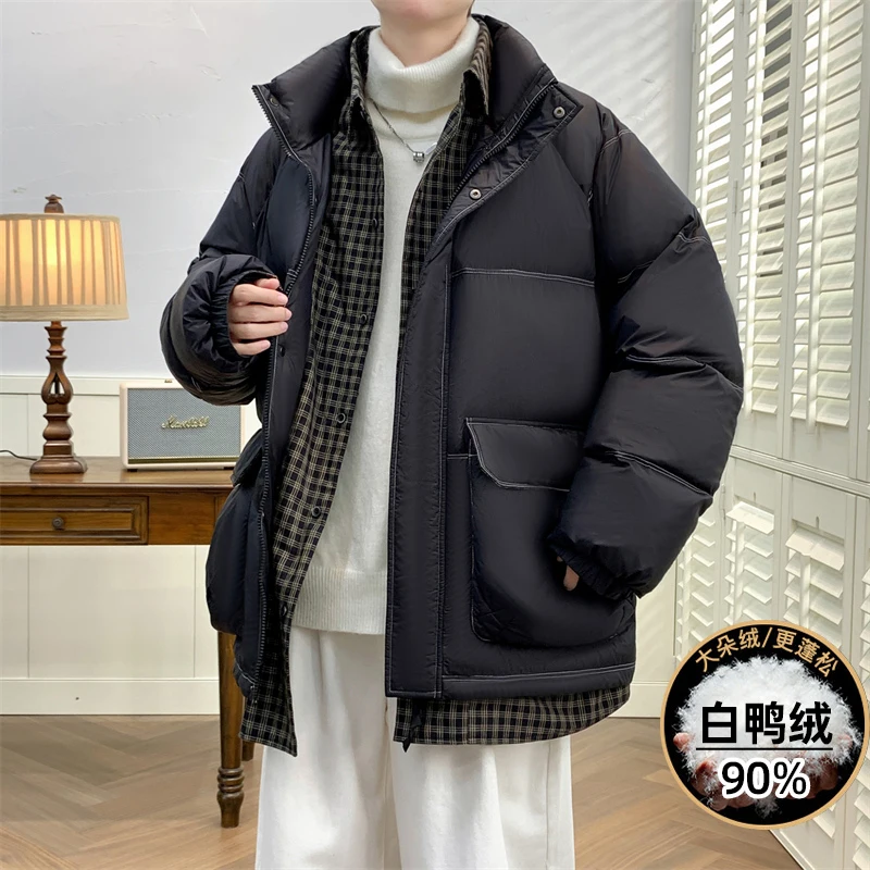 80-280 catties plus fat plus size men 90 white duck down sports leisure cargo warm down jacket in winter plus velvet thickening