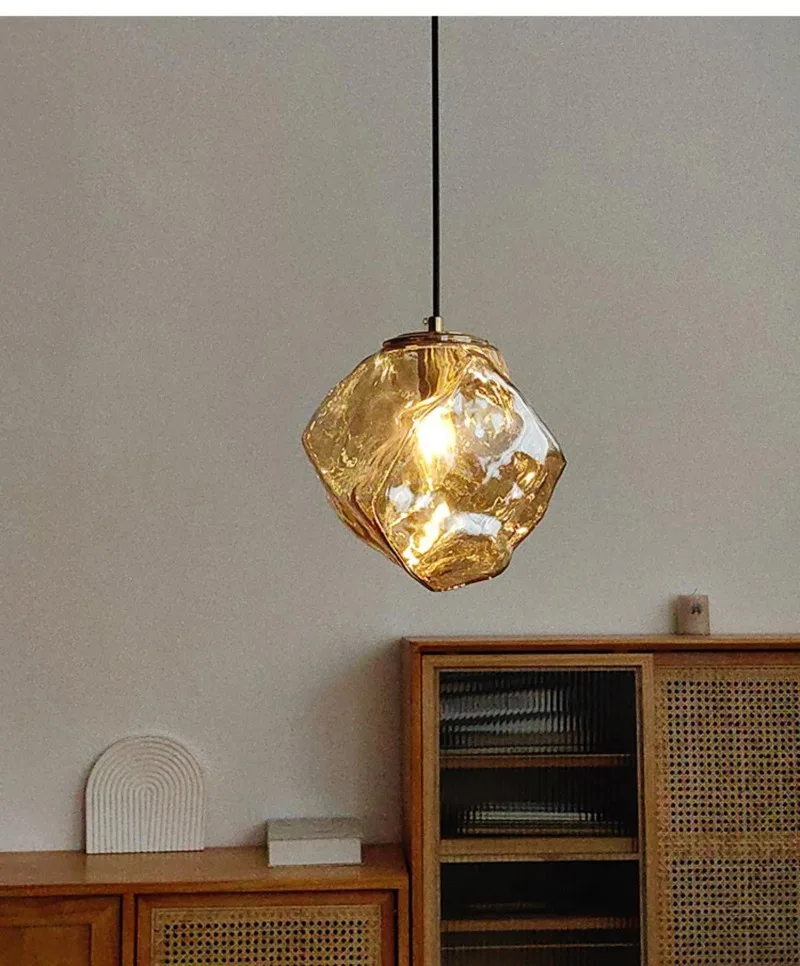 Ice Crystal Pendant Lamp Nordic Minimalism Bedside Restaurant Mirror Front Atmosphere Droplight Glass Stone Ceiling Chandelier