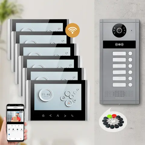WIFI Tuya App 7" HD Video Doorbell Intercom RFID Access Auto Recording Night Vision For 6 Families