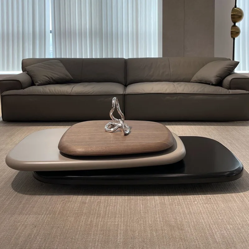Rotating coffee table, suspended Italian minimalist oval coffee table