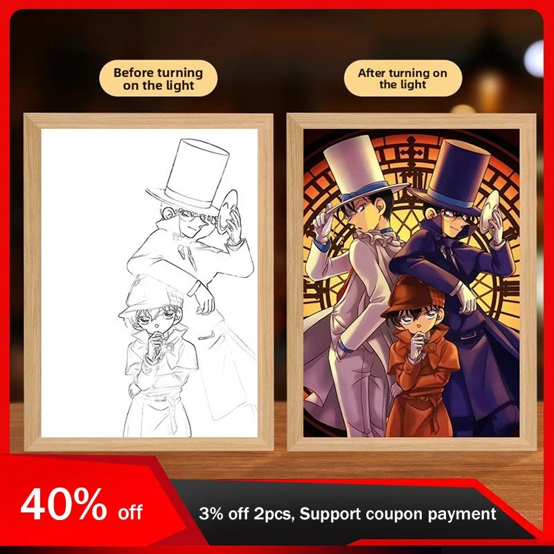 

22cm/8.66in Detective Conan Cartoon Light Painting Anime Peripherals Night Lamp Bedroom Table Top Decorative Collectible Crafts