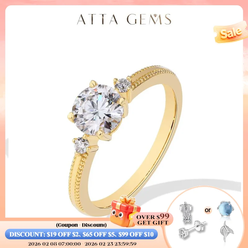 

ATTAGEMS 2024 Solid 10K 14K 18K Au750 Gold Moissanite Diamond Rings Round Cut 1.06CTW for Women Engagement Wedding Jewelry Gifts