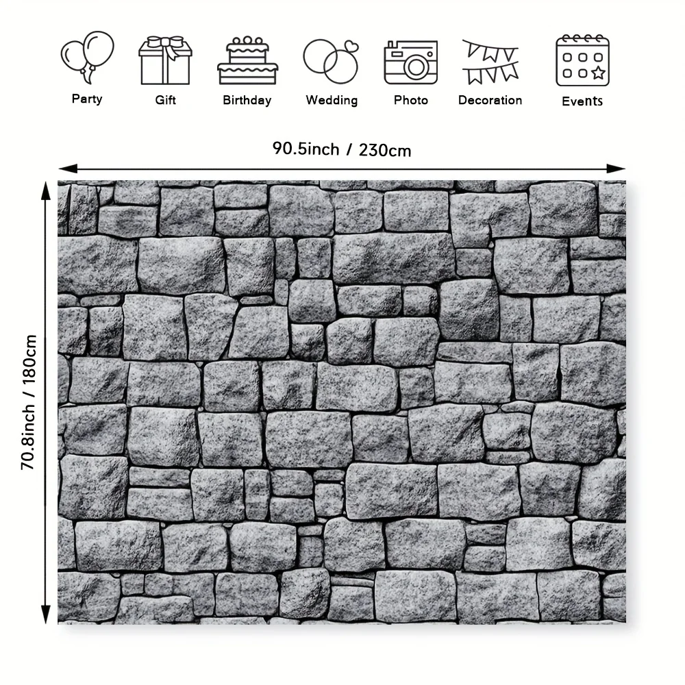 قطعة واحدة من خلفية الحائط المصنوعة من حجر القلعة في العصور الوسطى - تصميم واقعي من الطوب، مثالية لزينة حفلات أعياد الميلاد والداخلية #6