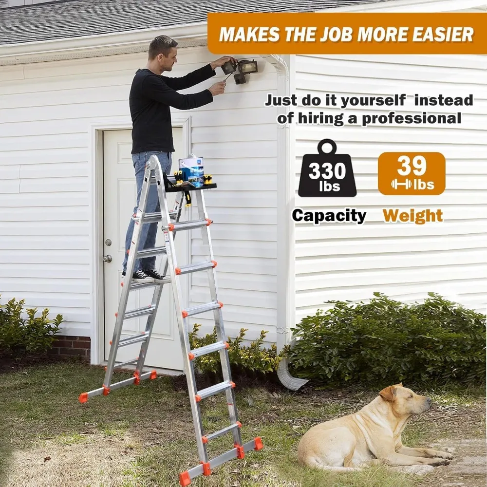 22Ft, 6 Step A Frame Extension Ladder, 330lbs Load-Bearing Weight Telescoping Ladder, Multi Position, Step Laders