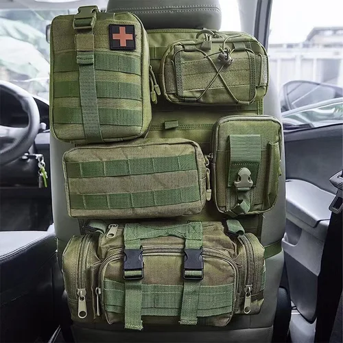 Organizador táctico para respaldo de asiento de coche, organizador táctico de Panel de vehículo con 5 bolsas Molle desmontables, Universal, se adapta a la mayoría de los vehículos