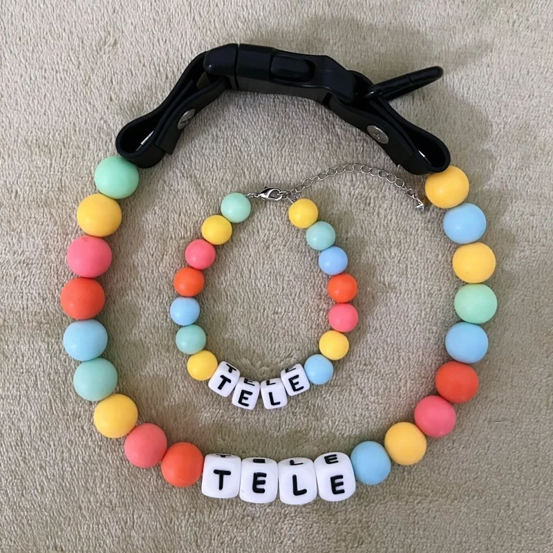 pet Beaded Name collar with friendship bracelet set Custom celebrity bracelet Custom dog name Collar dog Pearl Beaded Collar
