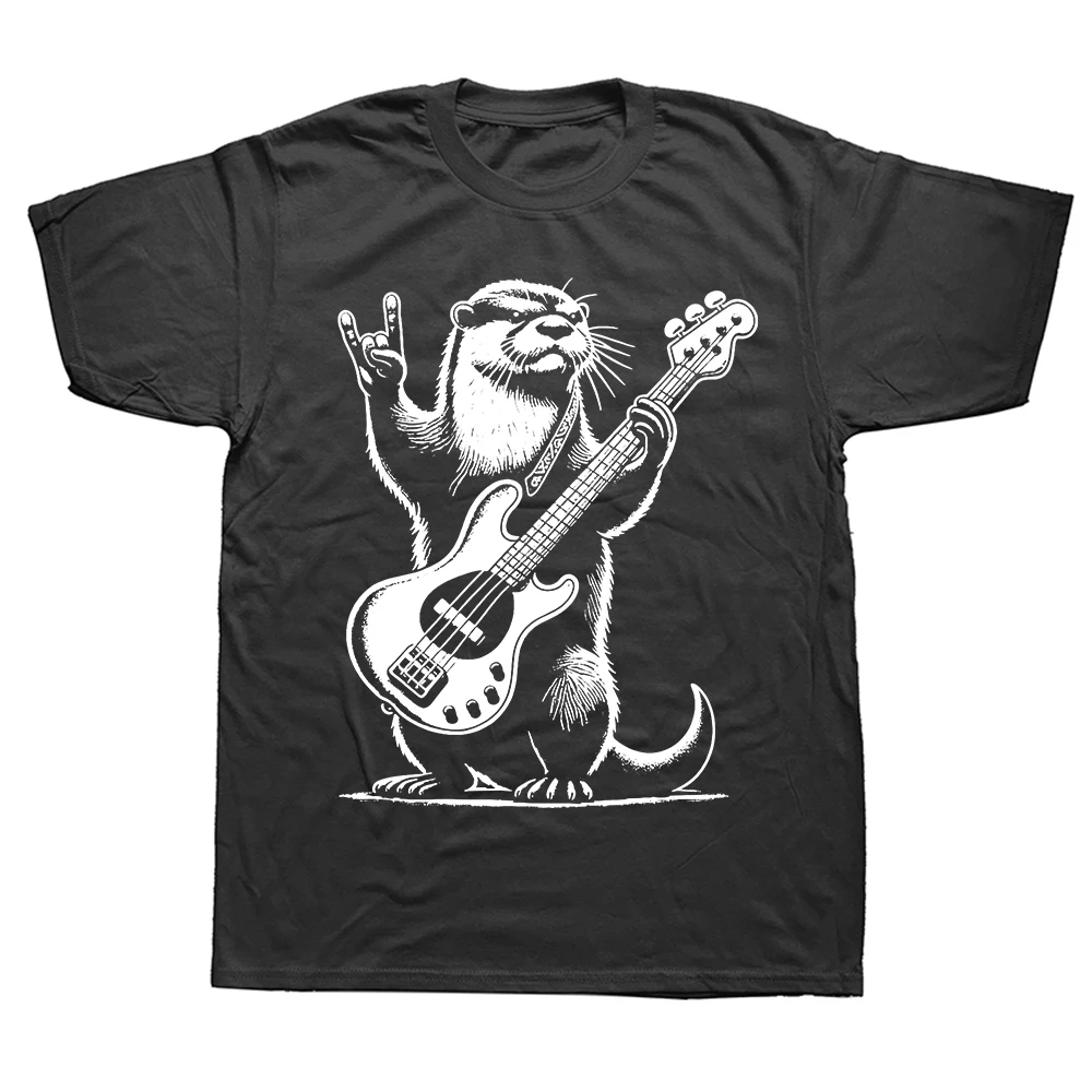 Rock N Roll Otter Playing Guitar Funny Mens Womens Otter T Shirts Summer Cotton Streetwear Short Sleeve Birthday Gifts T-shirt