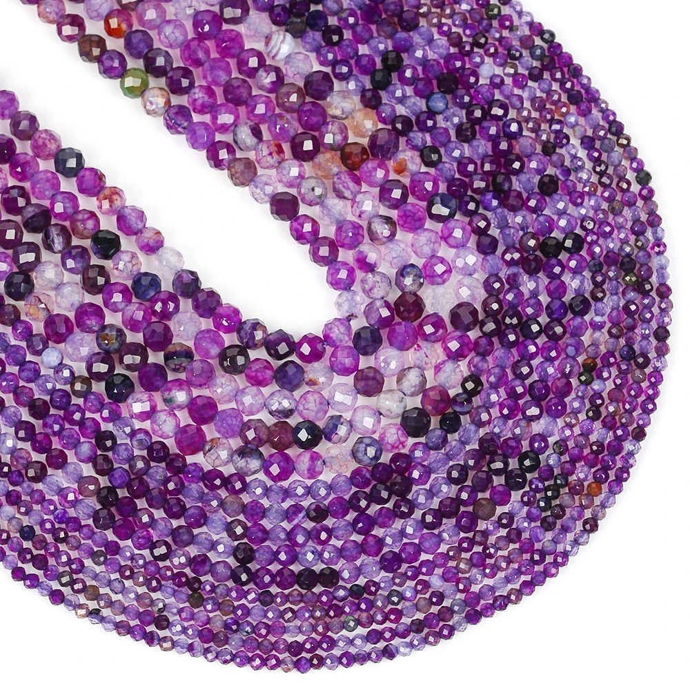 Natursteinperlen 2-3mm Facettiert Lila Achat Runde Lose Zwischenperlen für Schmuckherstellung DIY Armbänder Ohrring-Zubehör