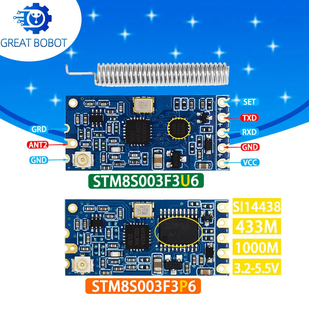 1PCS 1000M Long-Range HC-12 Wireless Module - 433MHz Serial Port w/Antenna for Microcontrollers