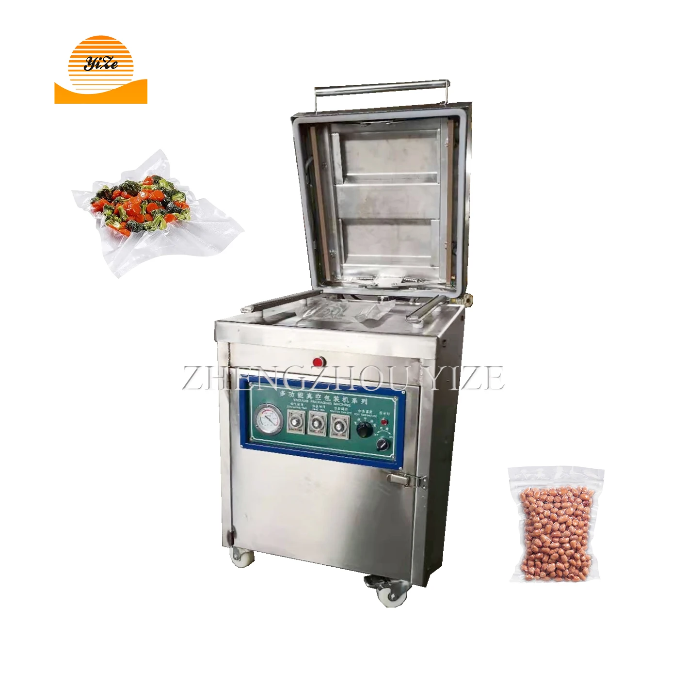 Máquina de embalagem a vácuo de barra dupla, embalagem a vácuo de carne vertical de grãos, câmara única, automática, máquina de embalagem a vácuo para arroz