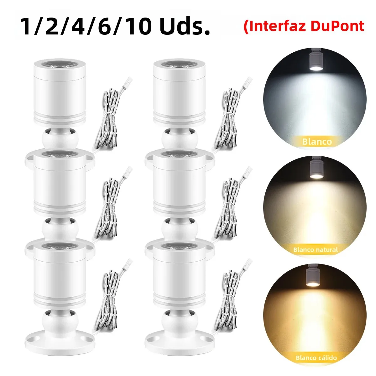 1-10 Uds. Mini foco LED de 3W 360 °   Luz giratoria de techo DC12V blanco neutro/blanco cálido/blanco, iluminación de armario de vino