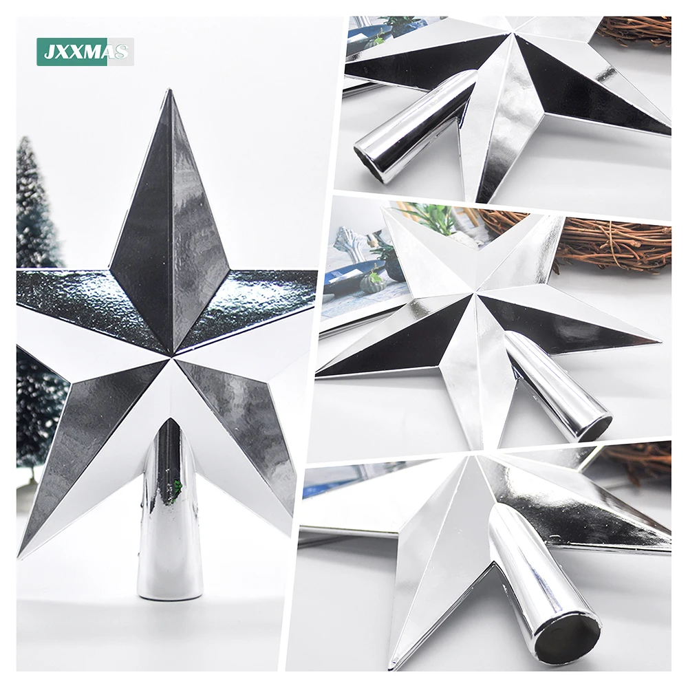 20cm Christmas Tree Top Star 3D Gold Silver Red Pentagram Xmas Tree Ornaments Home Decor Navidad New Year 2023 Natal Noel Gifts