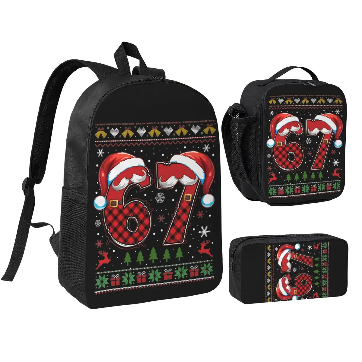 67 Six Seven Christmas Meme Funny Holiday 3pecs/set Backpack for Student Laptop Computer Daypack Lunch bag Pencil Case