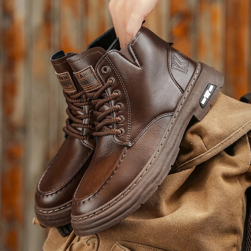 

Мужские ботильоны из высококачественной кожи, модная повседневная обувь с высоким берцем, дизайнерская легкая мужская рабочая обувь, классические ботинки для отдыха