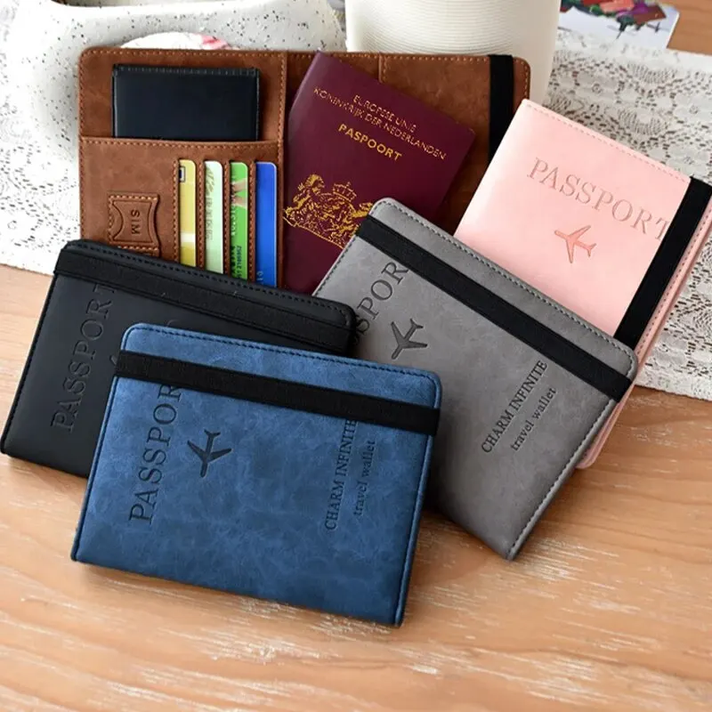 RFID Cover Wallet PU Leather Card Holder Passport Case Travel Essentials For Women Men Family Vacation