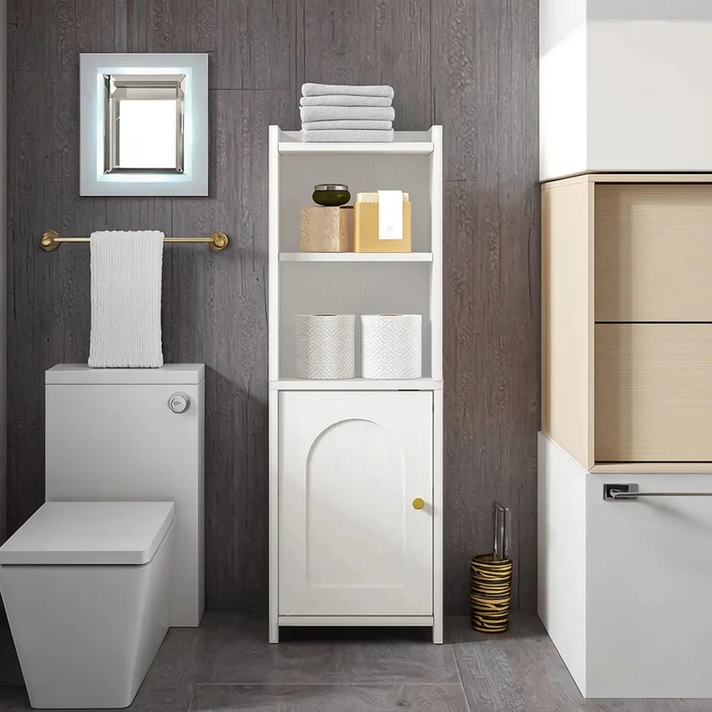 

White Bathroom Cabinet with Two Adjustable Dividers Shelves for Apartments Gyms Hotels Villas Hospitals