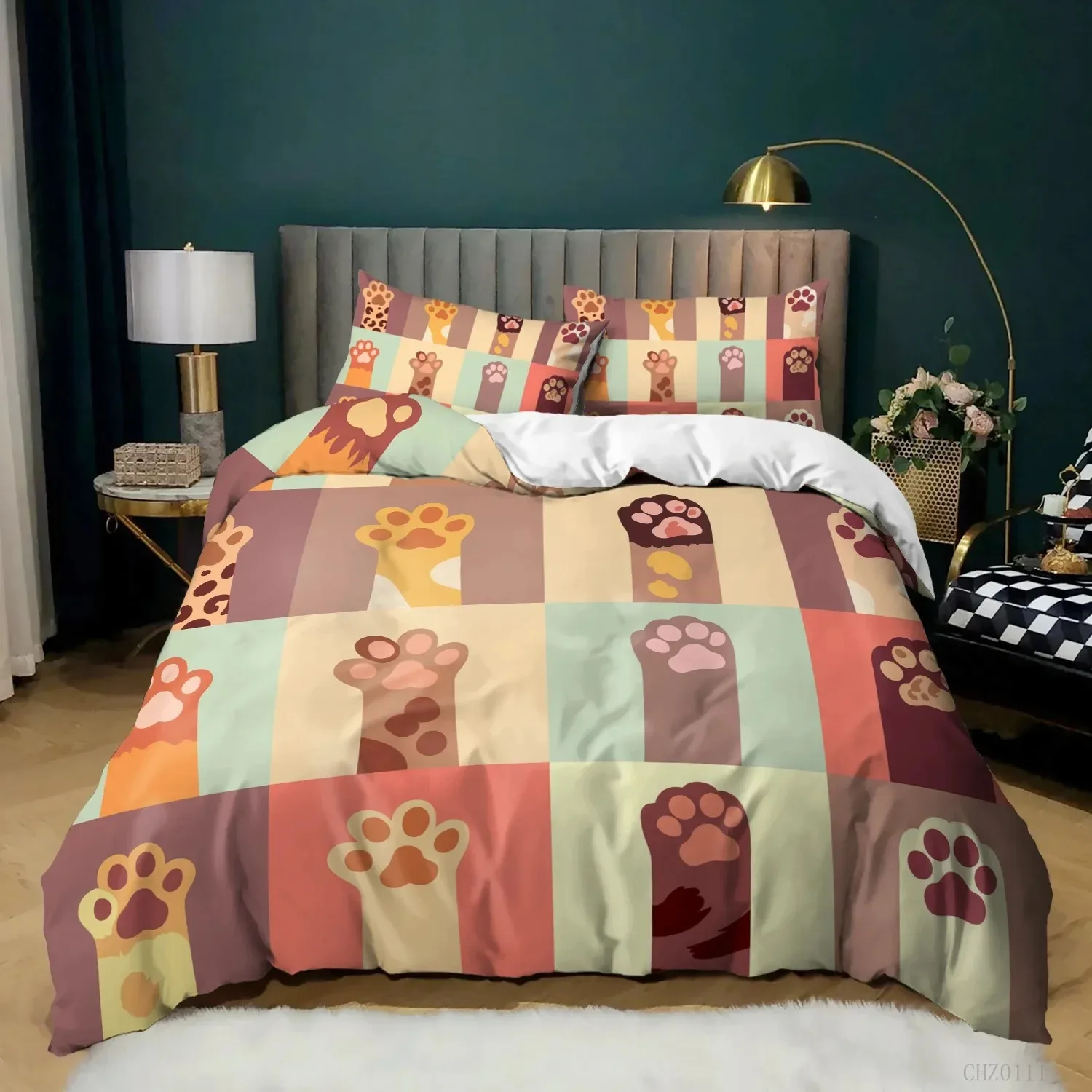 Animal Duvet Cover Set Cartoon Kittens Funny Smiling Doodle Humorous Twin Bedding Set Polyester Quilt Cover