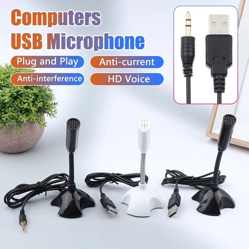 3.5mm Laptop Microphone USB Desktop Stand Mic With Holder For Studio Speech Singing Gaming Streaming