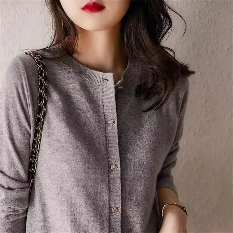 여성용 긴 소매 블랙 니트 스웨터 여성 가디건 신상품 O넥 니트 스웨터 가디건 여성 상의 니트웨어 Q2725