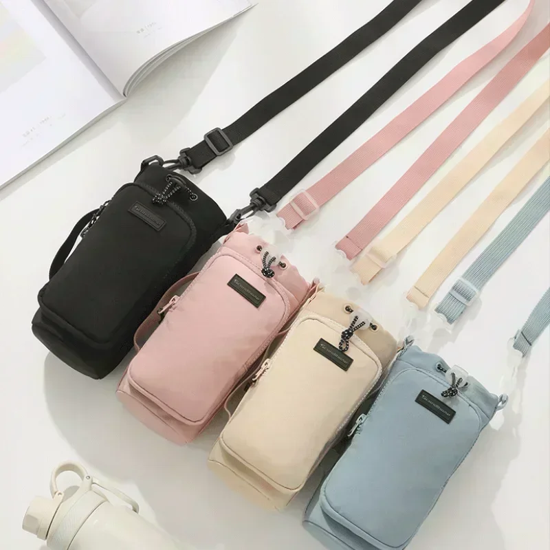 Portable Water Bottle Carrier Bag Travel Crossbody Shoulder Phone Pocket Bag With Cup/Water Bottle Thermos Holder Pouch Cover