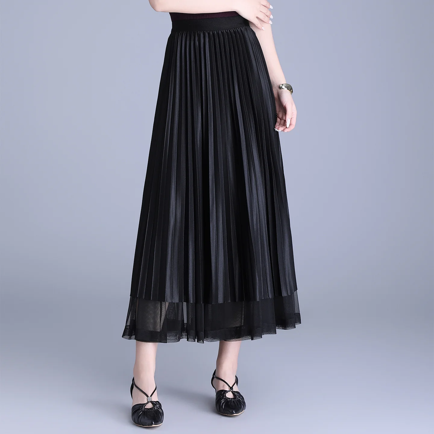 

Double-Sided Wear A-Line Long Skirt Women's Autumn Winter Large Flounce Skirt Spring New Sle Versatile Me f-length Skirt