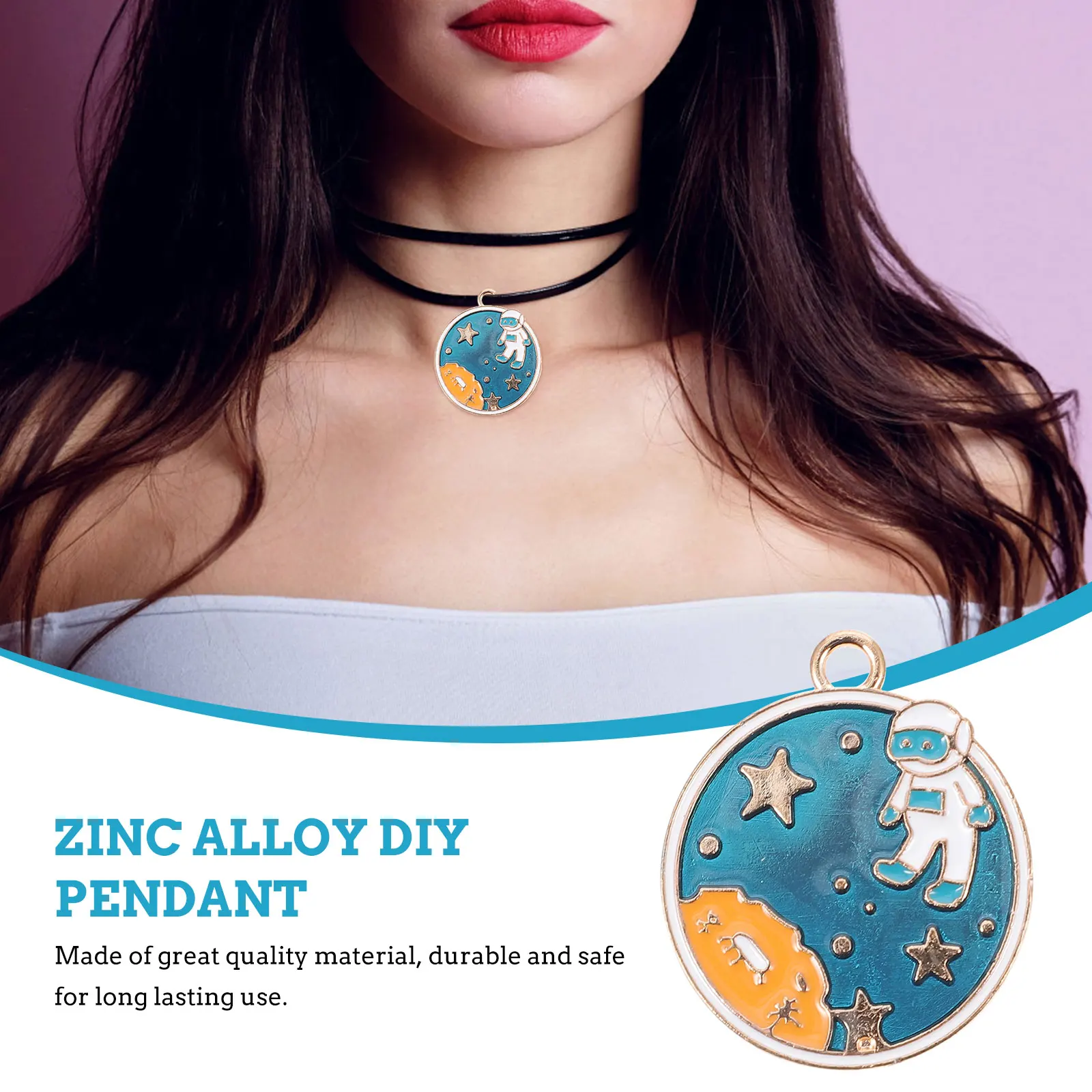 

10 Pcs Gold Plated Necklace Astronaut Pendant Accessories Key Ring Crafts Colorful Zinc Alloy