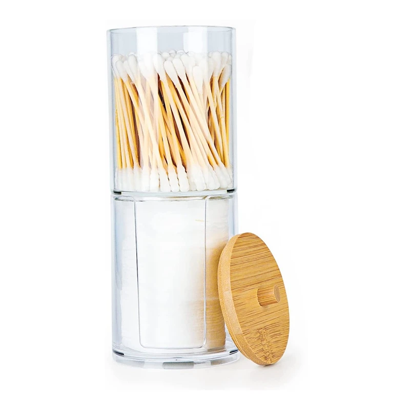 

2-In-1 Stand Dispenser Cotton Swab Dispenser With Lid Can Be Stacked Suitable For Bathroom Accessories Storage Rack