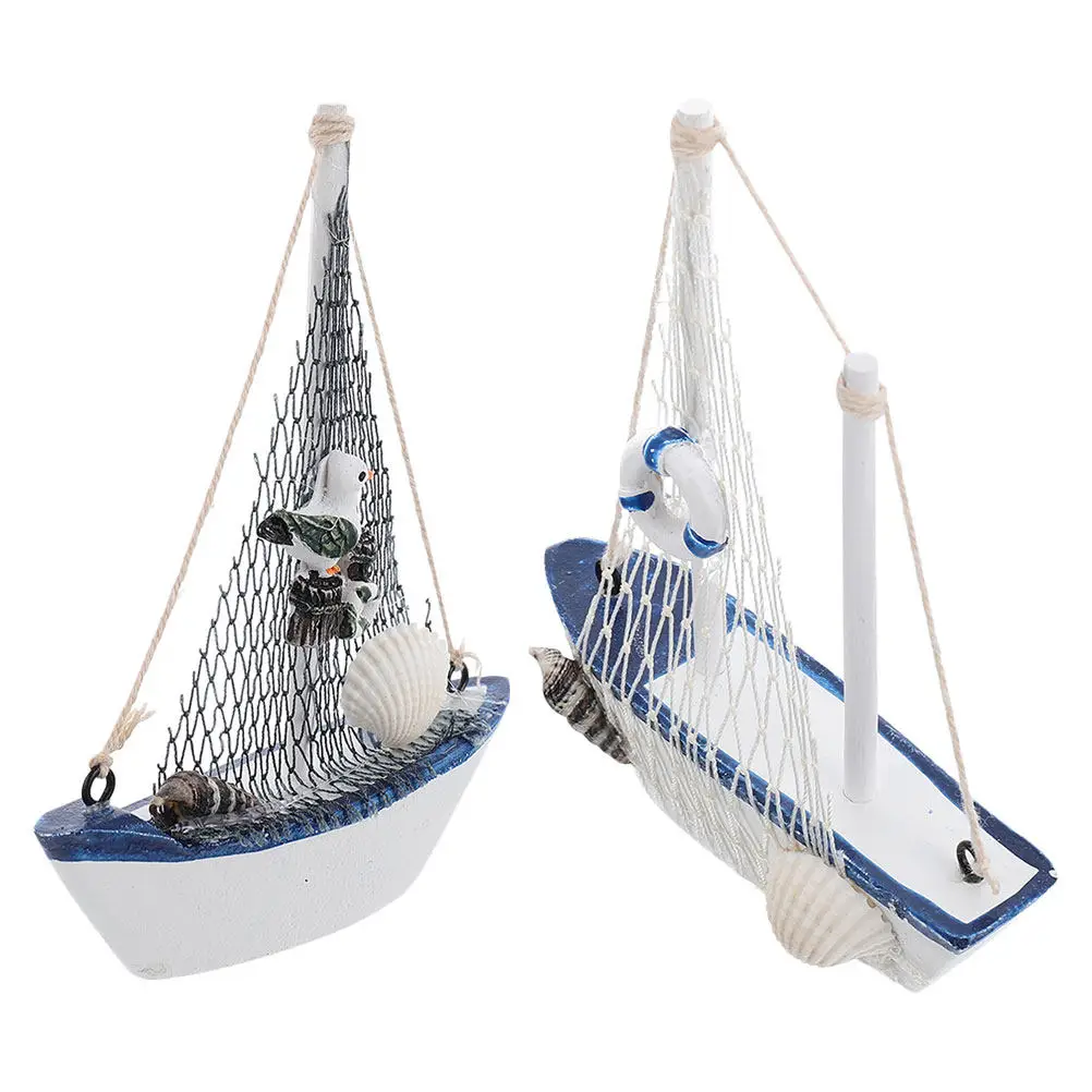 Mediterranean Style Sailboat Ornament Set – 2pcs Creative Sailing Ship Desk & Living Room Decor