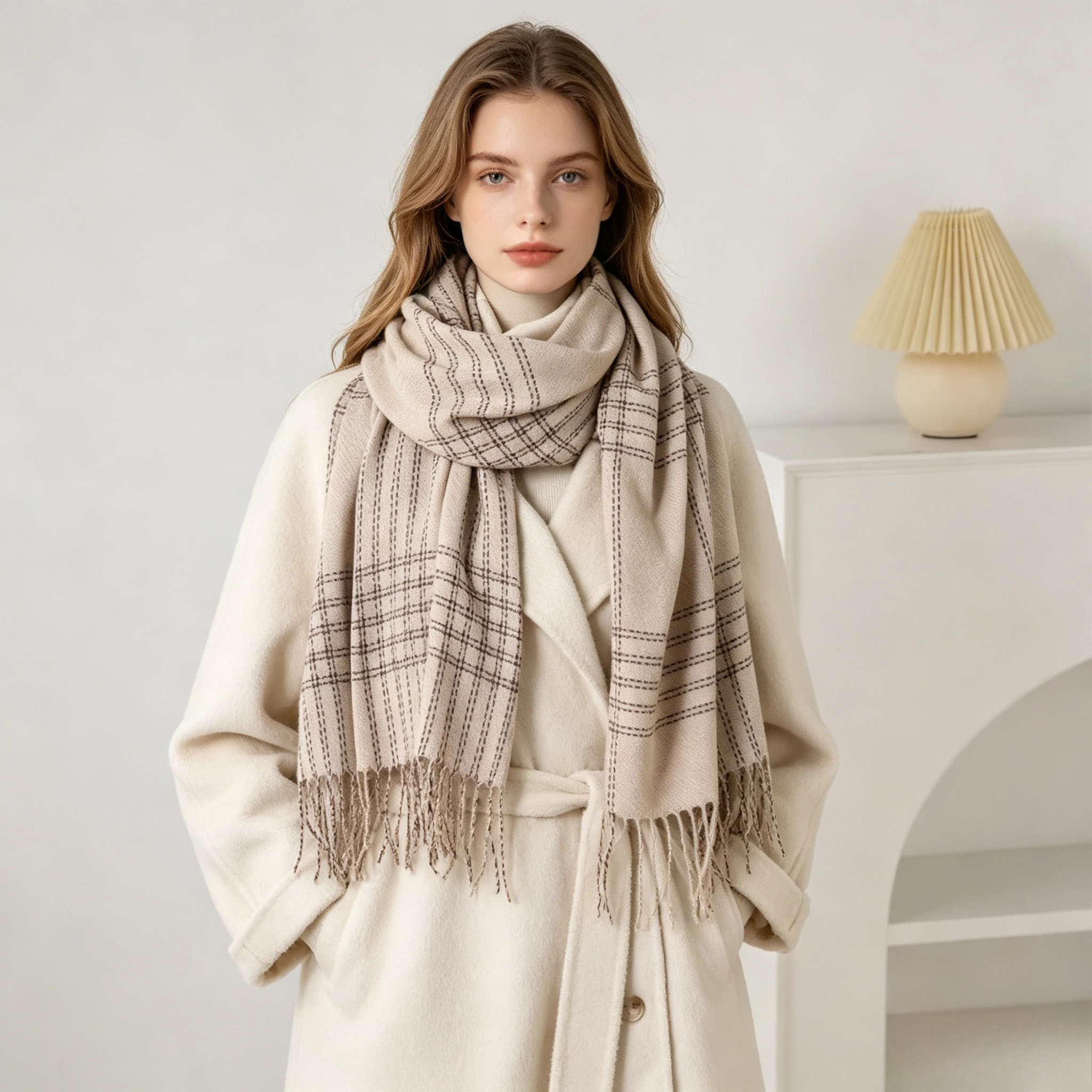 وشاح شتوي دافئ مزين بالشرابات  - مراجعة Woven Scarf Blanket وسعره