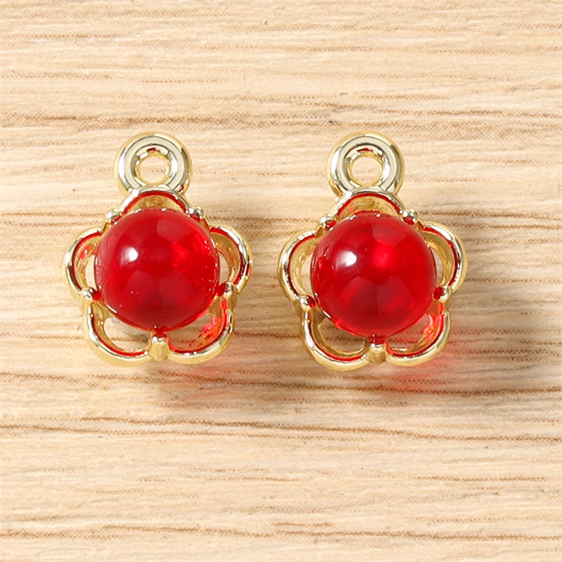 5 Stück 10x12mm Niedliche Blumen-Anhänger aus Harz und Metall zum Basteln von Ohrhängern, Halsketten, Armbändern, DIY-Handarbeiten und Schmuckzubehör – Detail 6