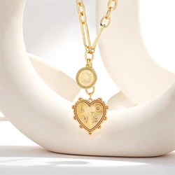 Sun Heart Charms Necklace 18K Gold Plated Zircon Love Letter Necklace Chunky Paperclip Choker Birthday Gifts For Women Girls