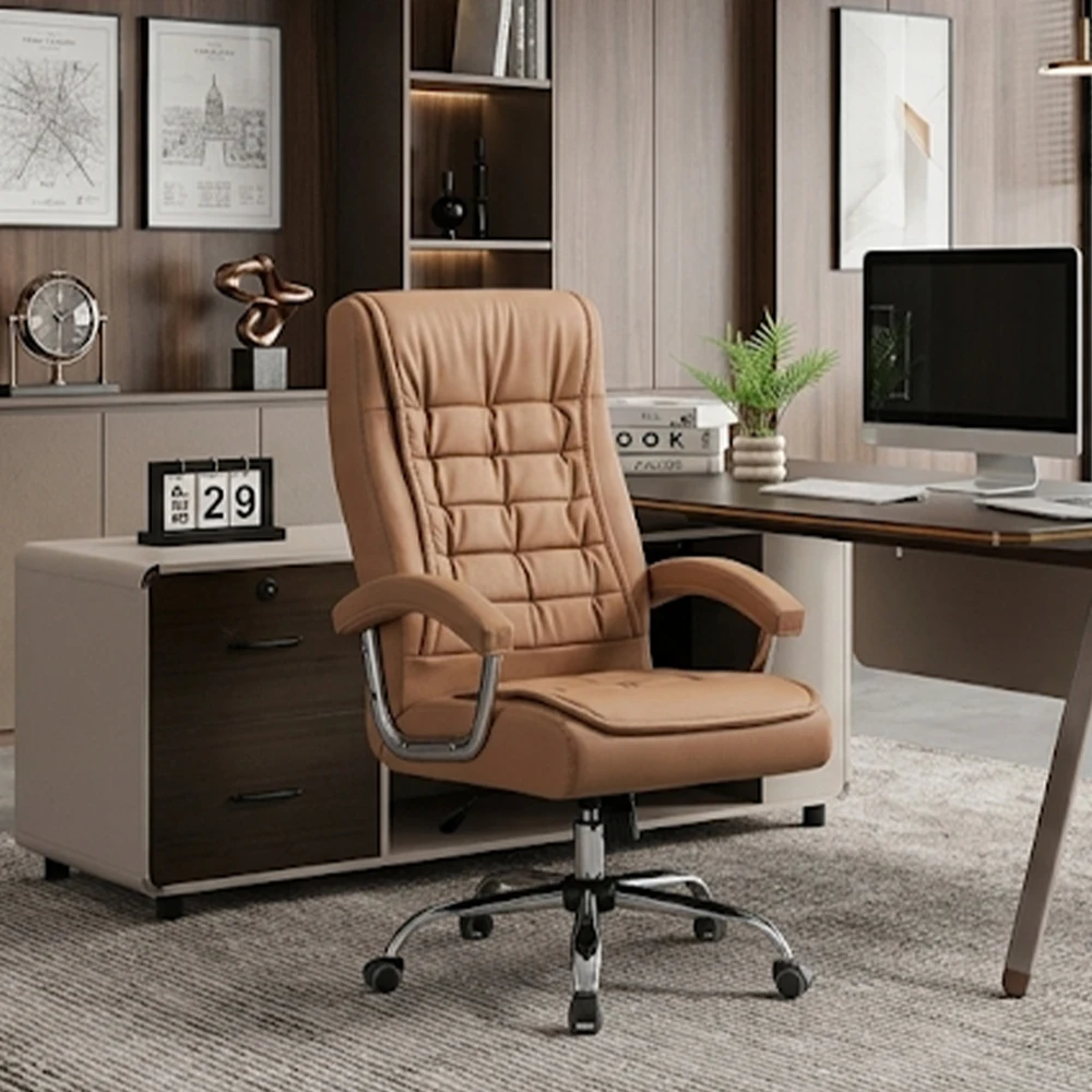 Modern High Back PU Leather Executive Office Chair 350LBS Spring Seat Cushion Chrome Armrests Ergonomic Swivel Desk Chair FYOC