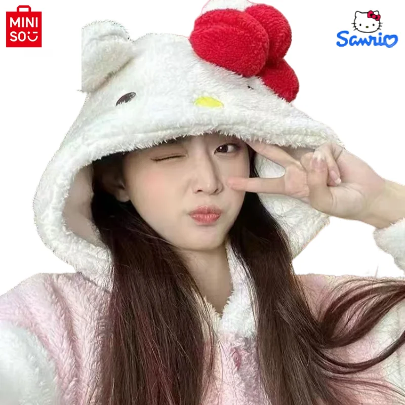 Sanrio Hello Kitty Strickjacke Robe Fuzzy Kuromi Kawaii Anime Cartoon Mädchen Pyjamas Tragen Umhänge Umhänge Kapuzenponchos Paar Geschenke