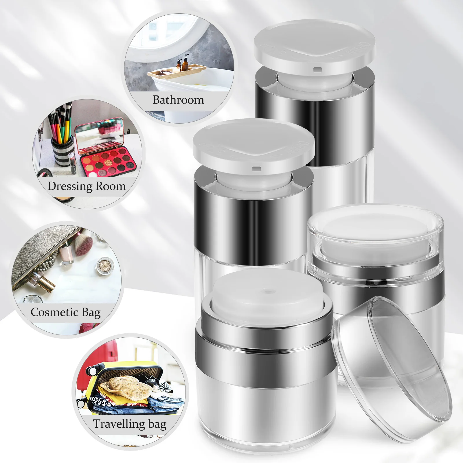 

4 Pcs 15ML Lotion Bottles 15G Cream Jars Travel Toiletry Transparent Acrylic Airless Reusable Moisturizer Containers