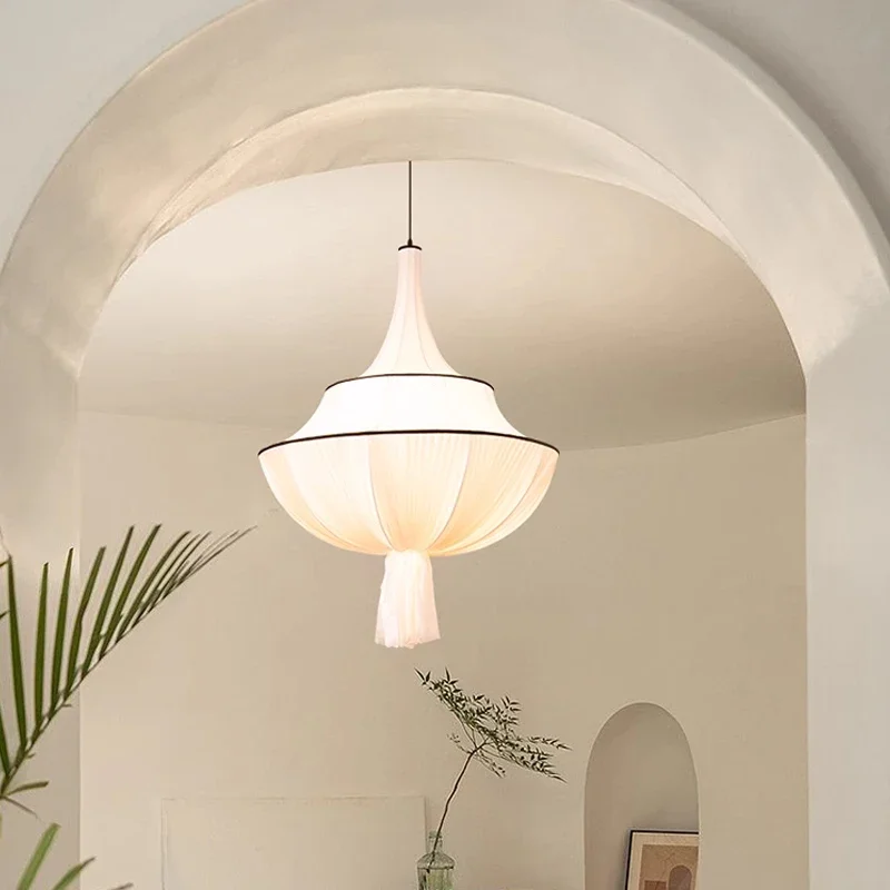 Nordic Minimalist Art Wabi Sabi Fabric Chandelier Living Dining Room Bedroom Led Pendant Lights Home