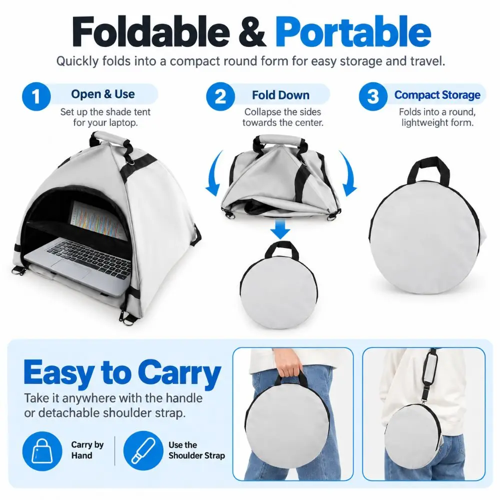 Anti-Glare Laptop Sun Shade Foldable Privacy Shield Privacy Work Tent Anti-Slip Power Cable Access Screen Hood Travel Office